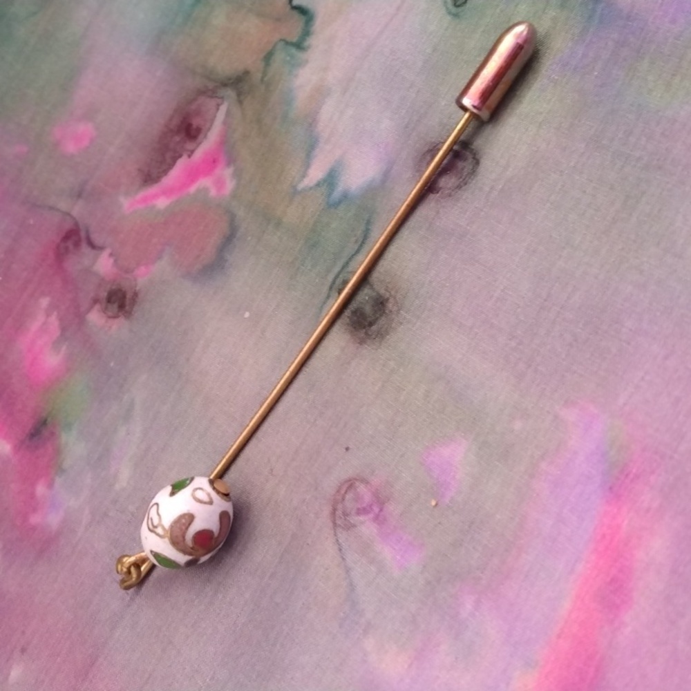 Vintage Cloisonne Pin Hat Lapel Pin Gold Tone Flower Floral